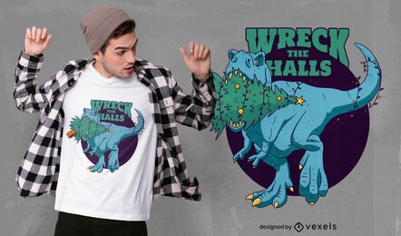 Design de camiseta com citação de t-rex de natal