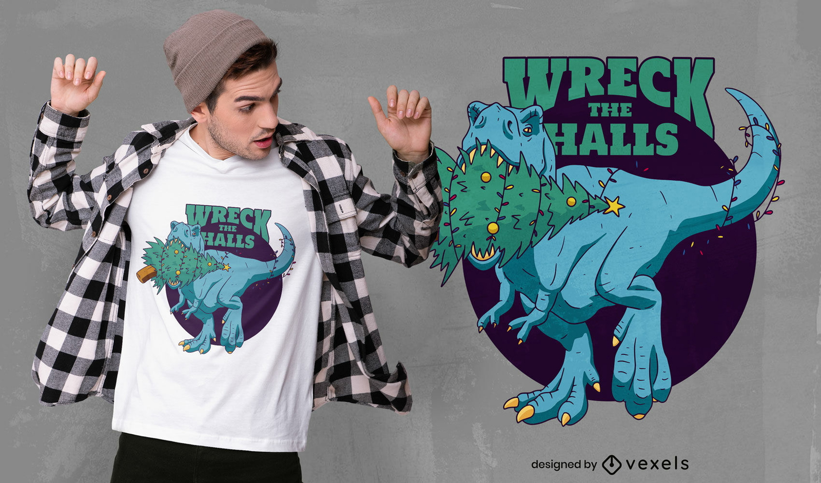 Diseño de camiseta de cita navideña t-rex