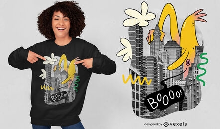 Camiseta de la ciudad asustadiza gigante de dibujos animados psd