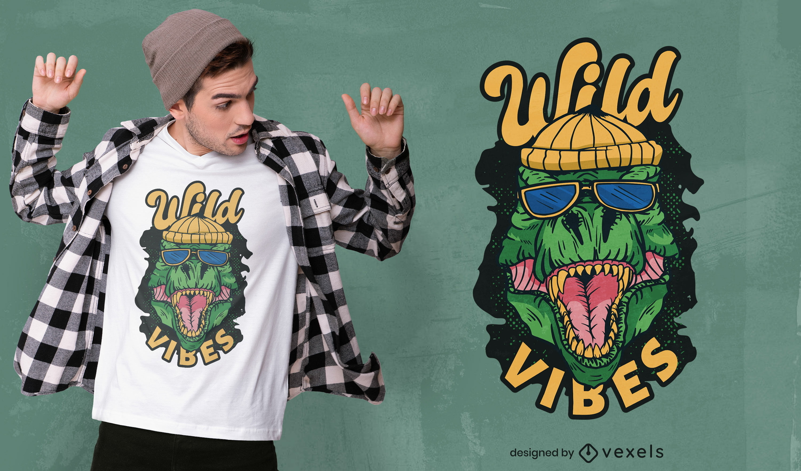 Design de camisetas t-rex urbanas com vibrações selvagens