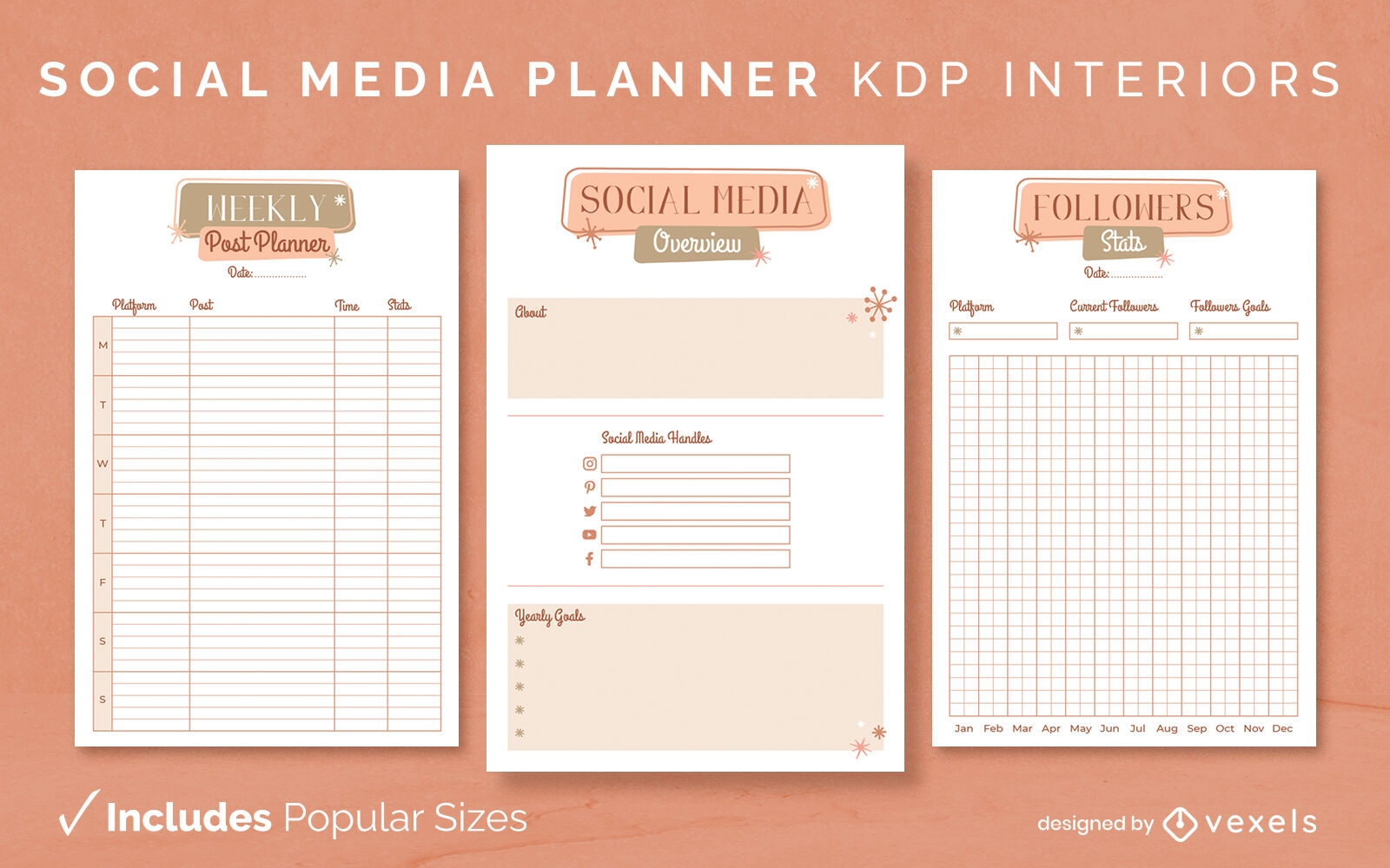 Plantilla de diario del planificador de redes sociales KDP interior design