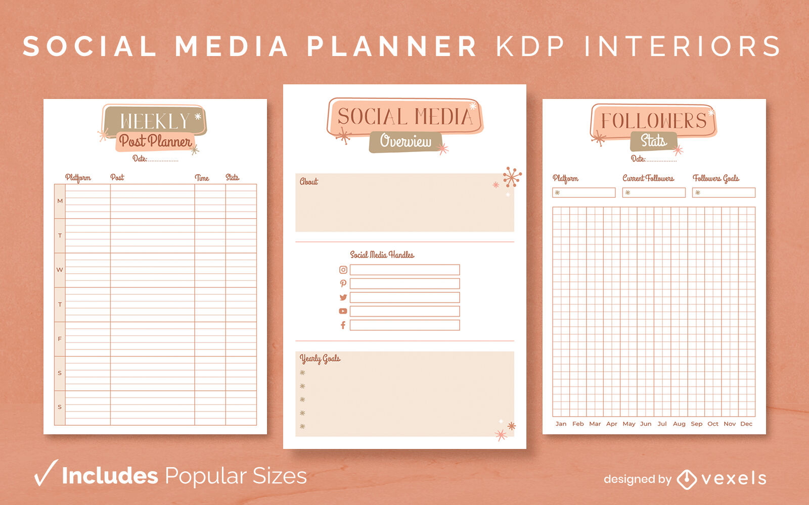 Plantilla de diario de planificador de redes sociales Diseño de interiores KDP