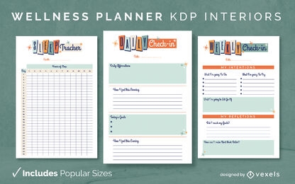 Wellness planner diary design template KDP