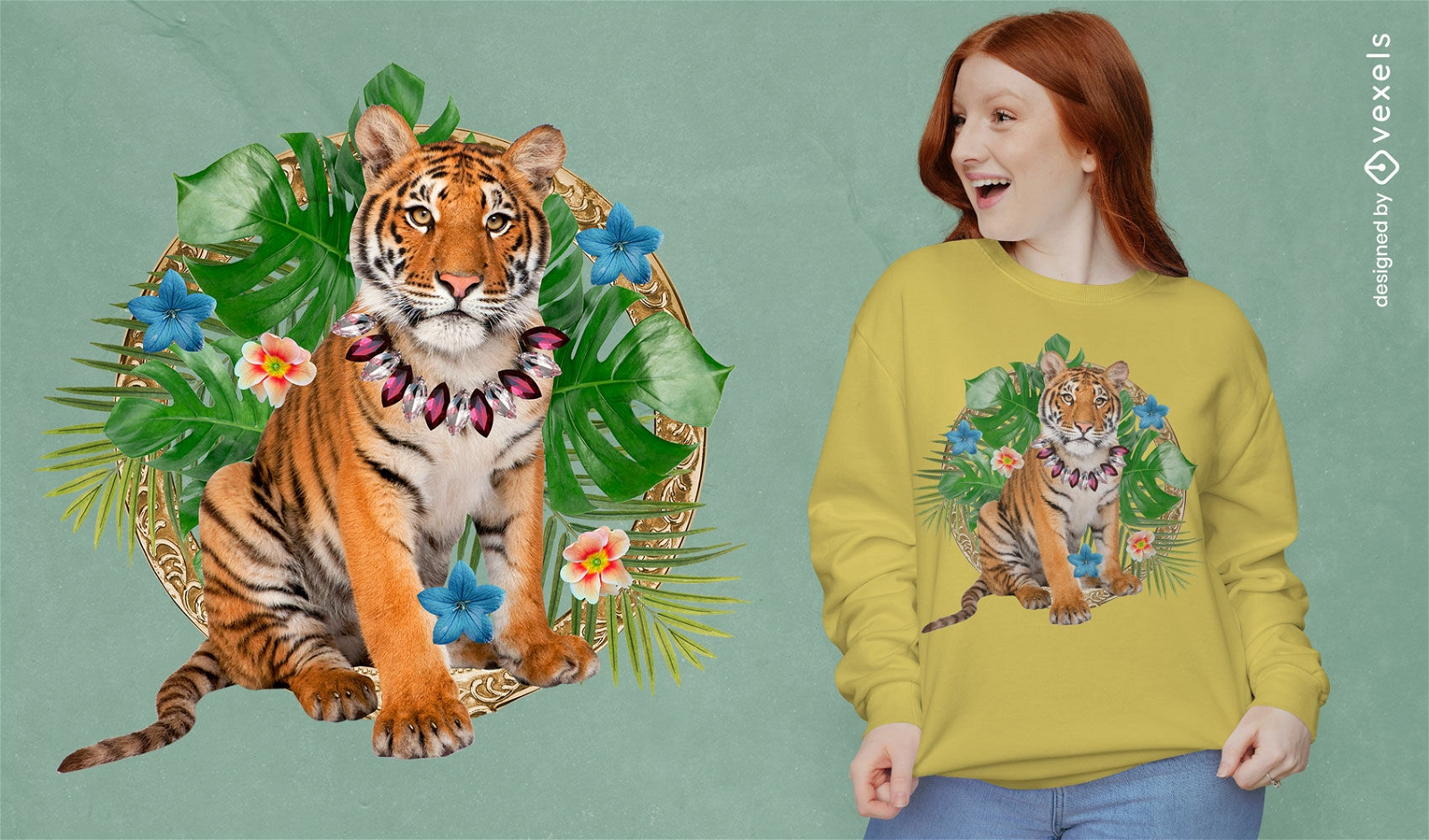Animal tigre bebé con camiseta de flores psd