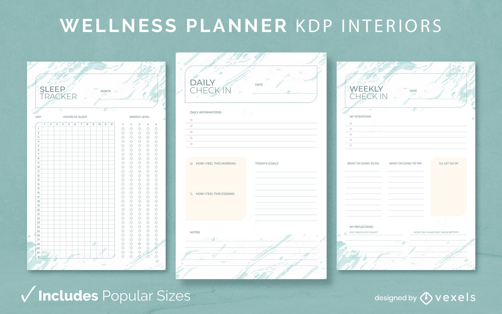 Modelo de design de planejador de bem-estar em mármore KDP