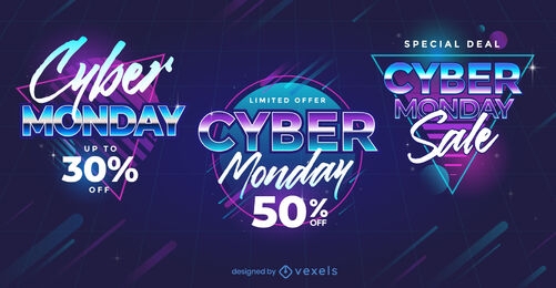 Cyber monday sale vaporwave badge set
