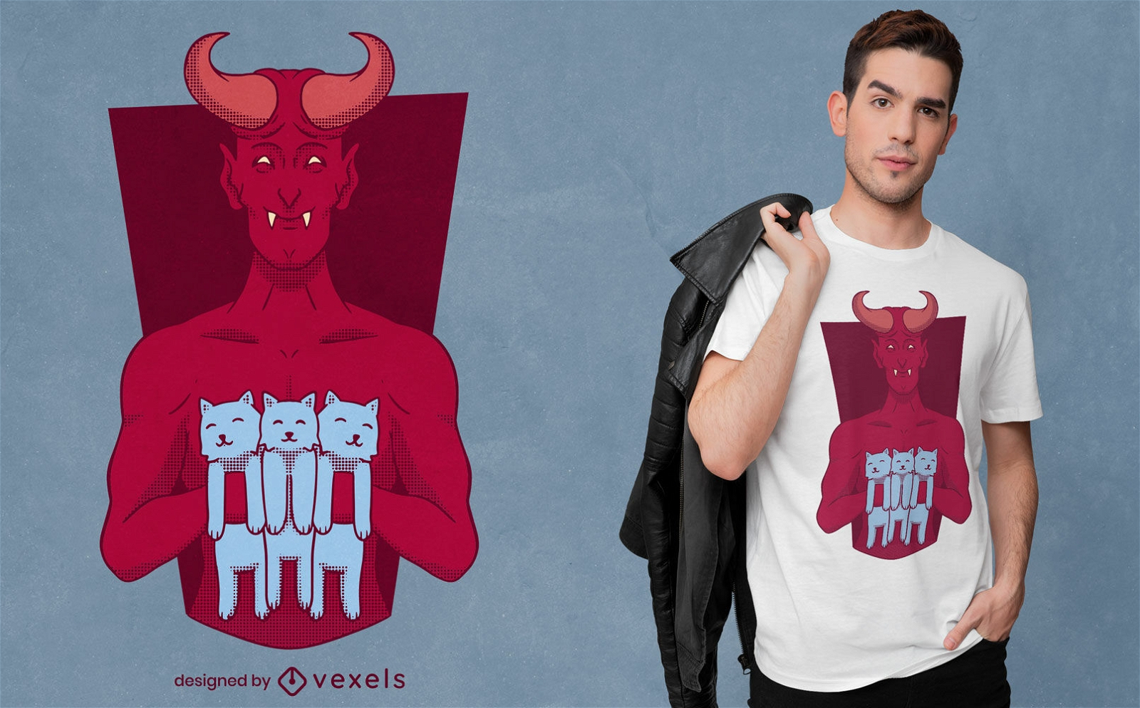 Teufel mit Katzentieren T-Shirt Design