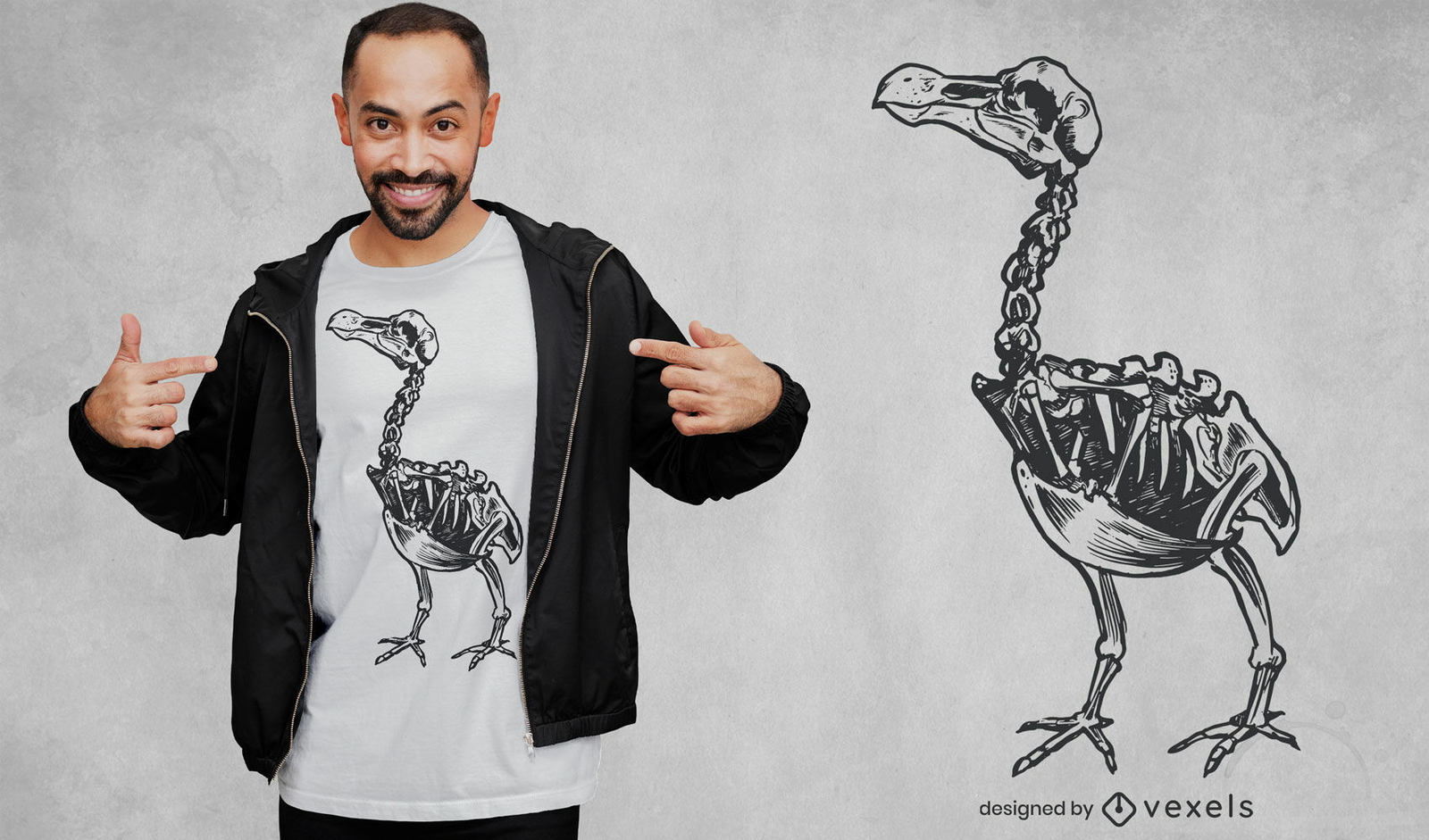 Diseño de camiseta de esqueleto dodo pájaro animal