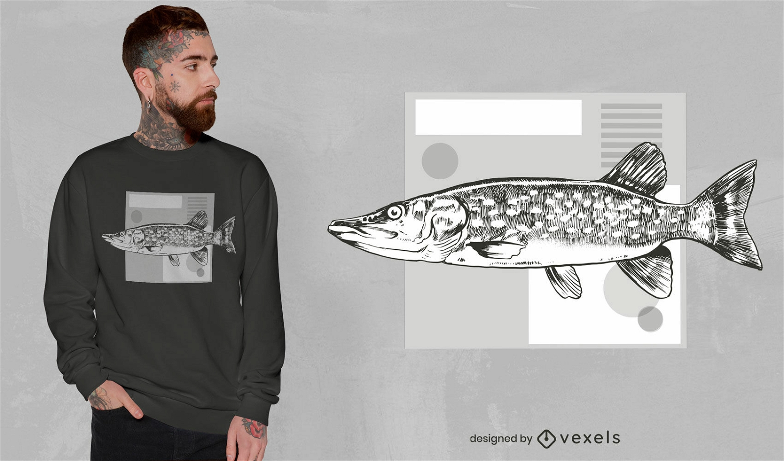 Design realista de t-shirt de peixe marinho animal