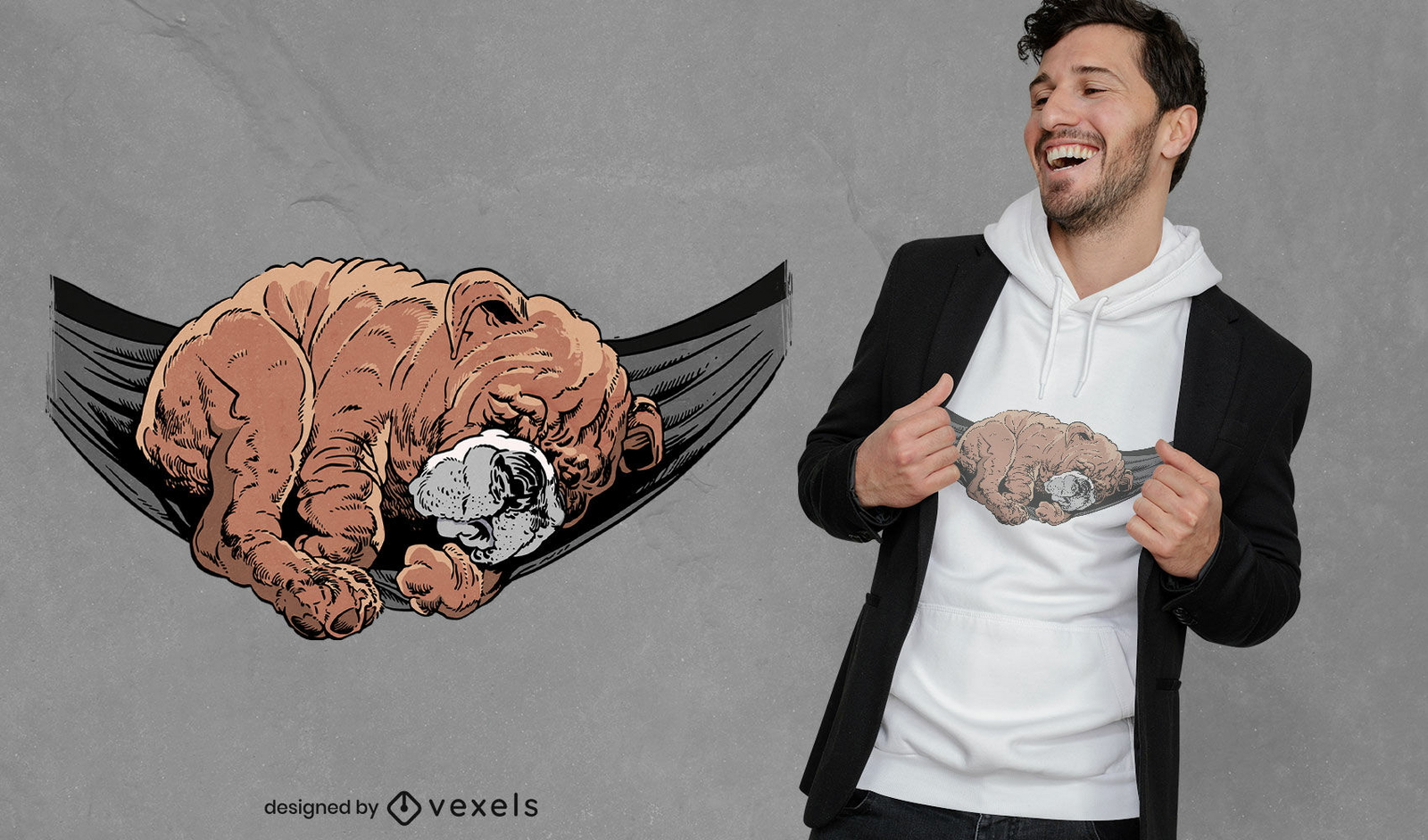 Diseño de camiseta de bulldog animal durmiendo.