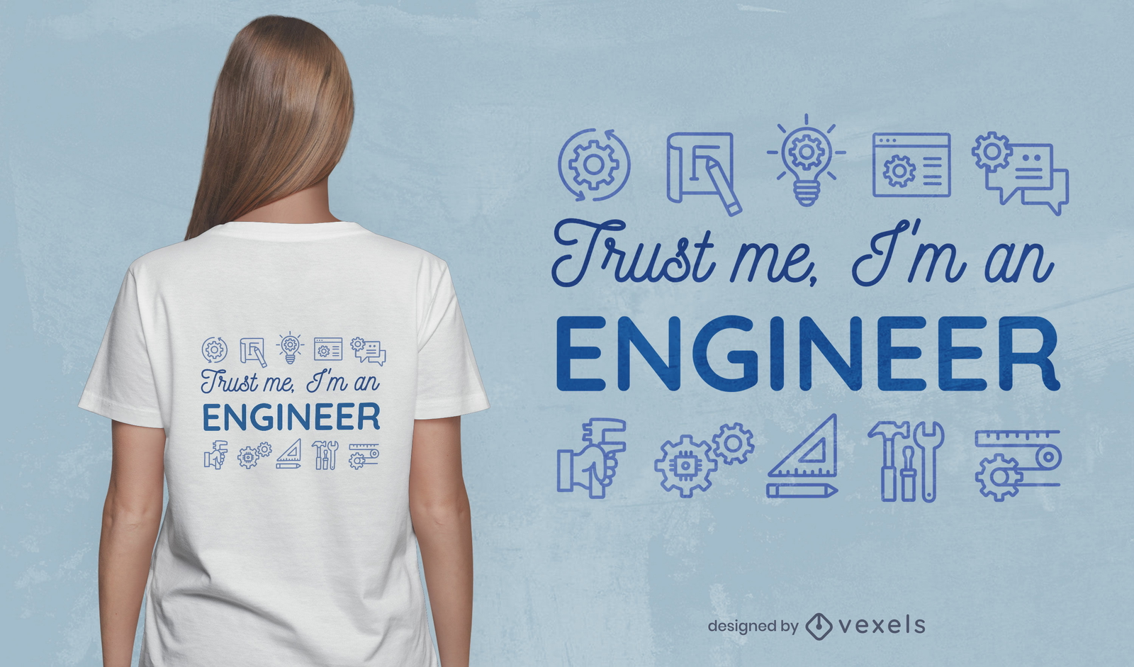 Diseño de camiseta de cita y elementos de ingeniero.