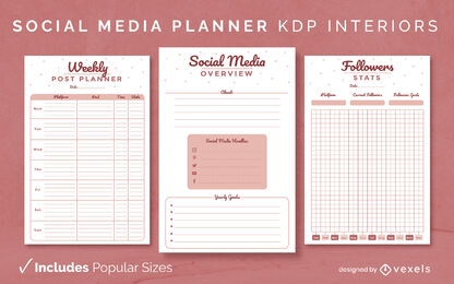 Plantilla de diseño de planificador rojo de redes sociales KDP