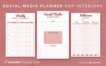 Social media red planner design template KDP