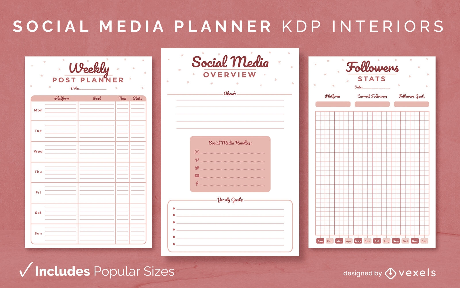 Modelo de design de planejador vermelho de mídia social KDP
