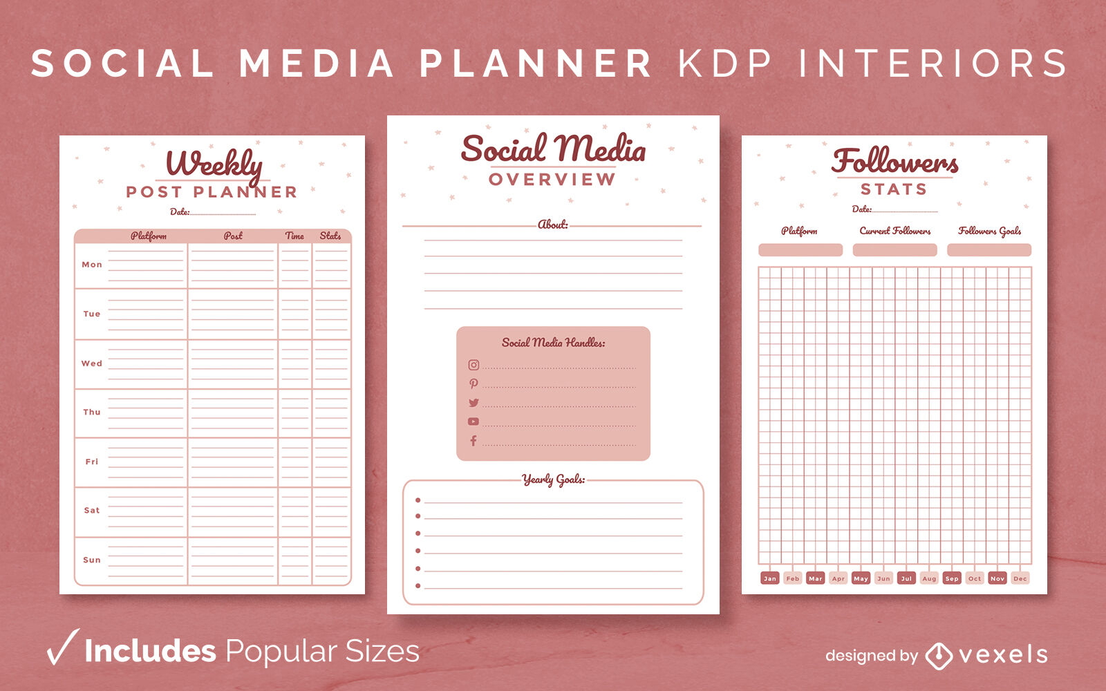 Social media red planner design template KDP