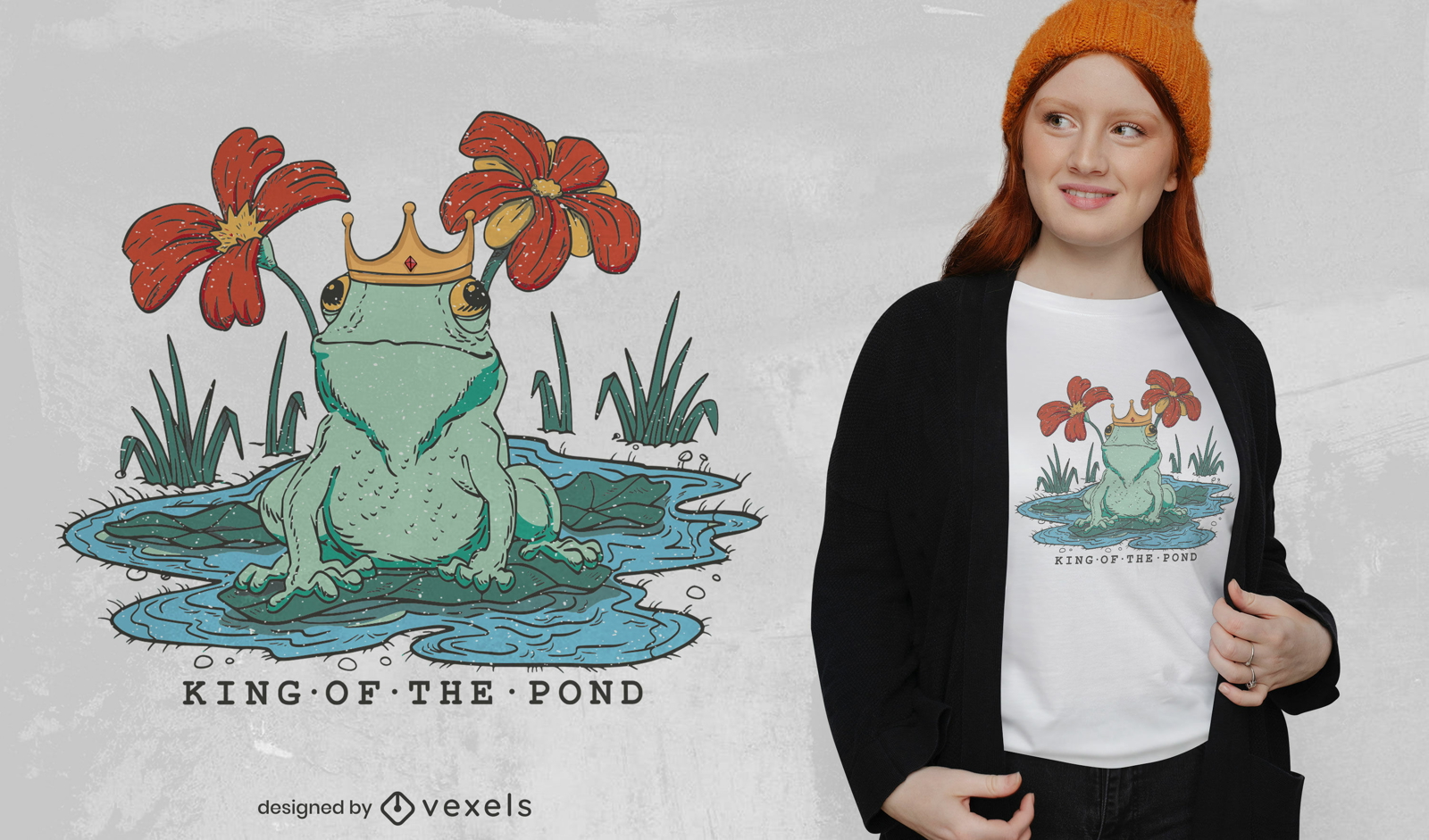 Diseño de camiseta de rana rey del estanque.