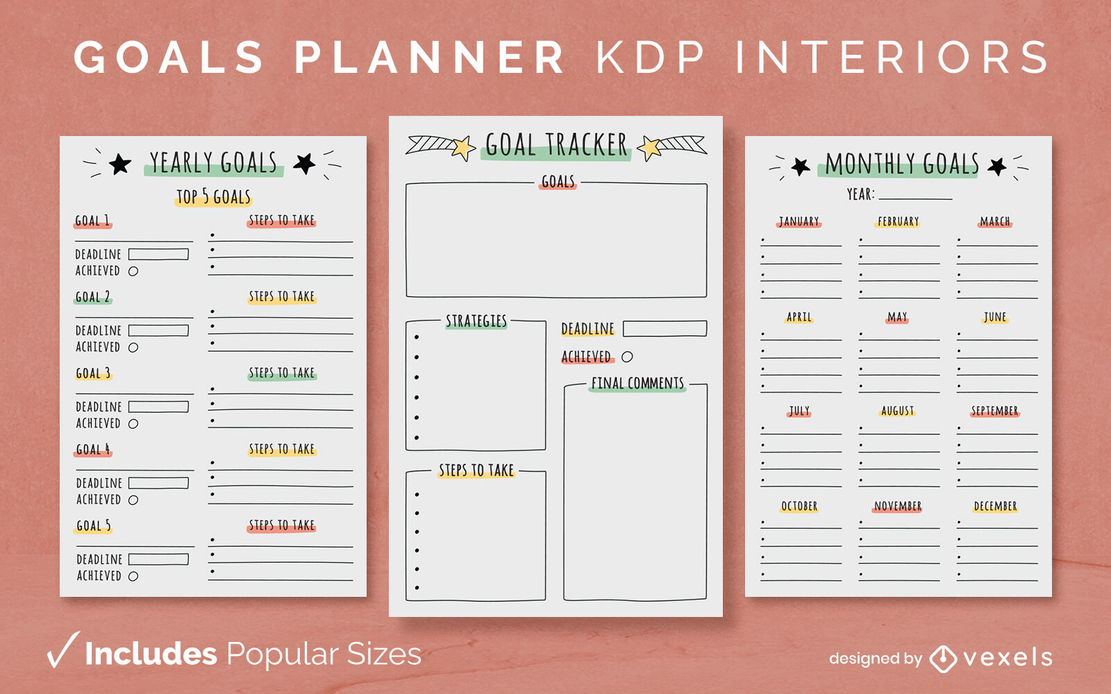 Plantilla de planificador de objetivos Diseño de interiores KDP