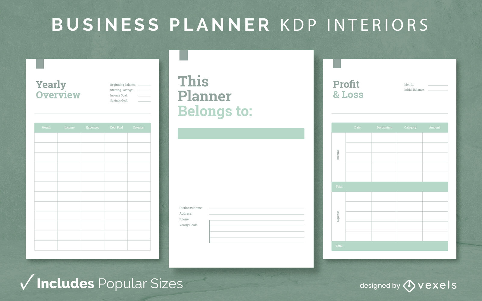 Plantilla de planificador de negocios KDP diseño de interiores