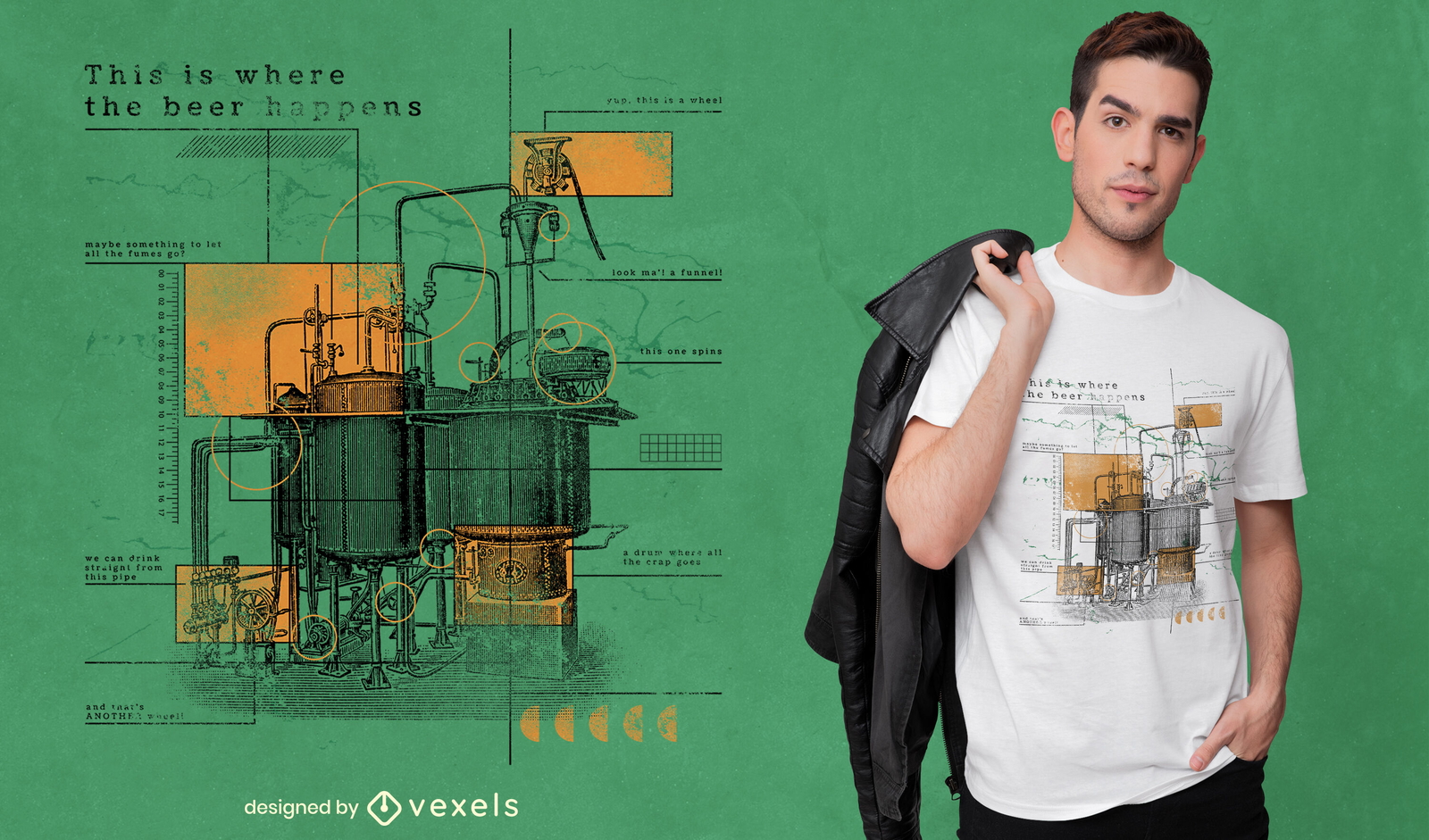 Camiseta de infográficos de fábrica de cerveja psd