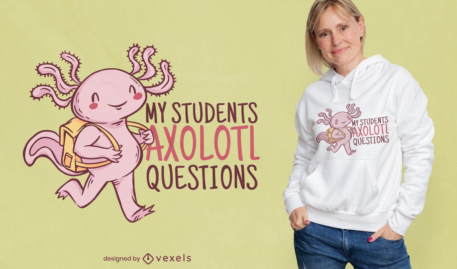 Diseño divertido de la camiseta del juego de palabras del estudiante de axolotl