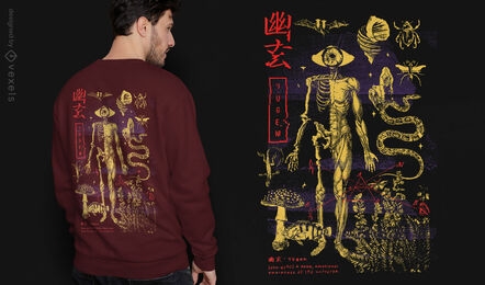 Camiseta cuerpo anatómico y animales psd