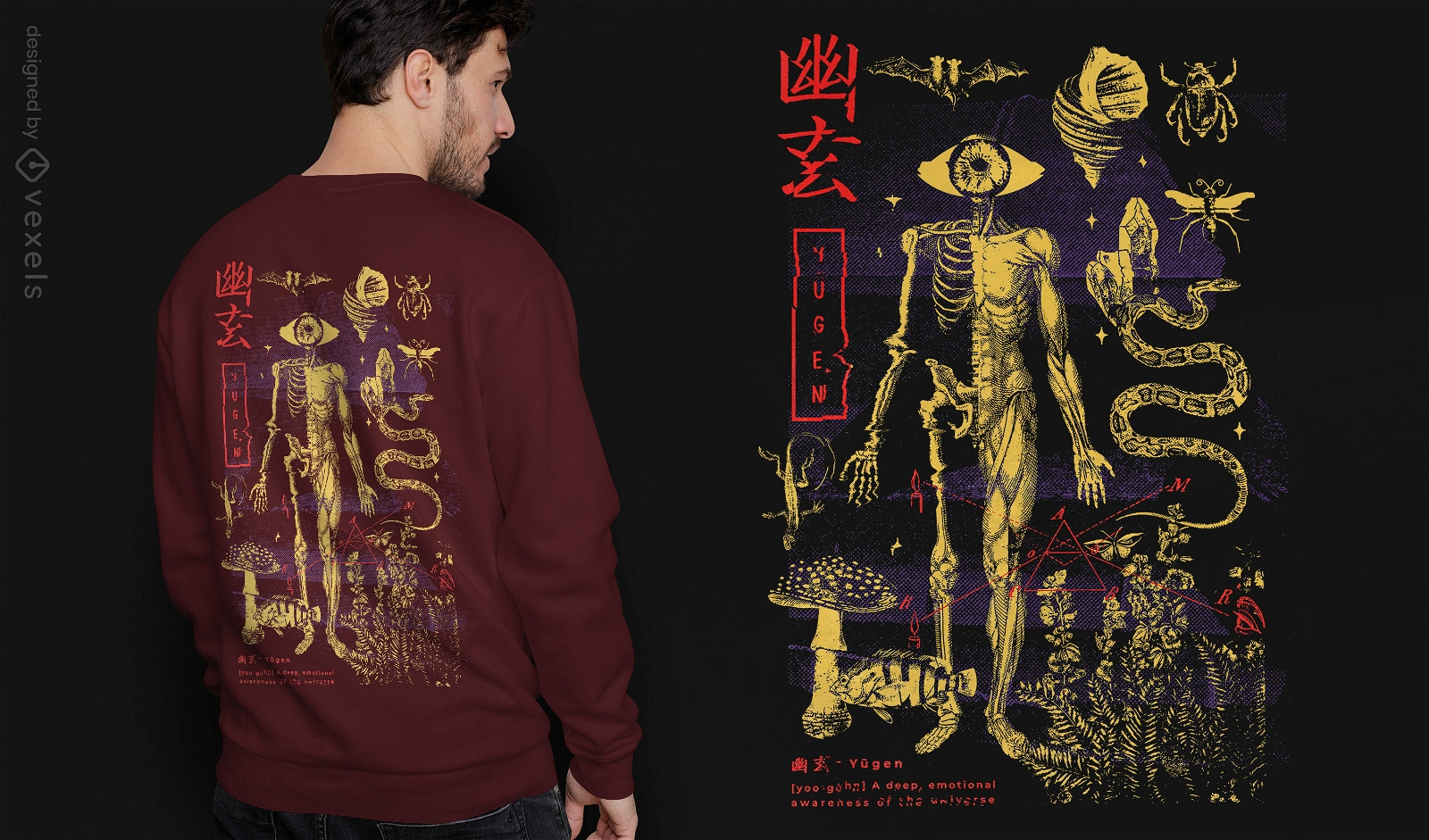 Anatomisches T-Shirt mit Körper und Tieren psd