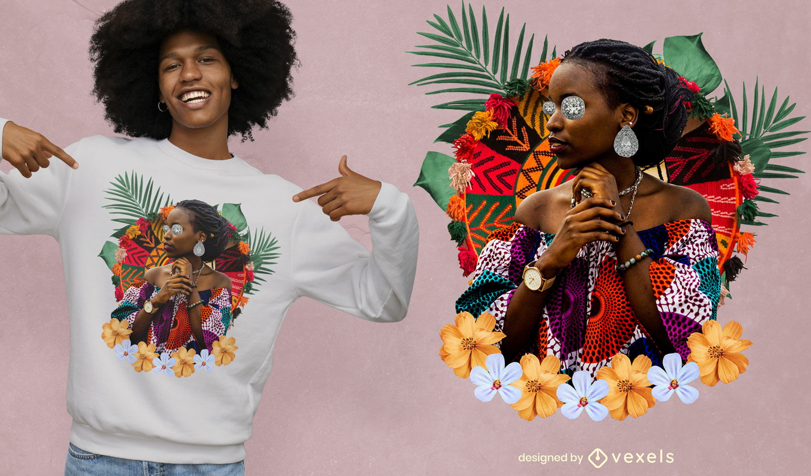 African girl with flowers t-shirt psd