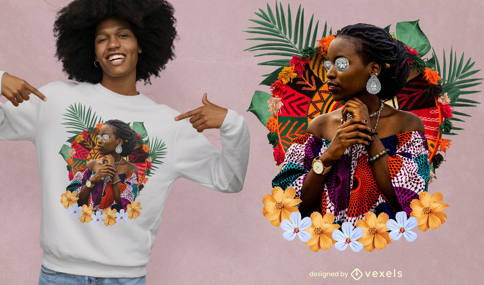 Afrikanisches Mädchen mit Blumen-T-Shirt psd