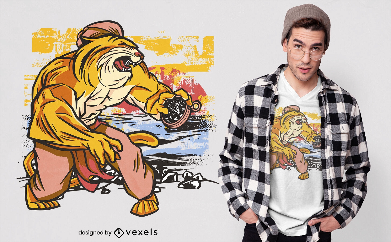 Design de camiseta de aventura de personagem tigre