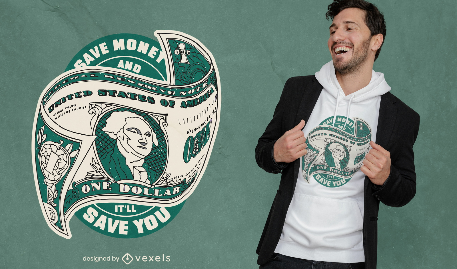 Design de camiseta de dinheiro americano com nota de um dólar