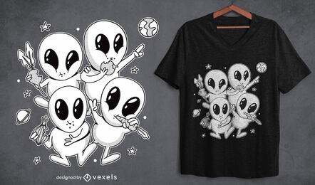 Diseño de camiseta de alienígenas vegetales.