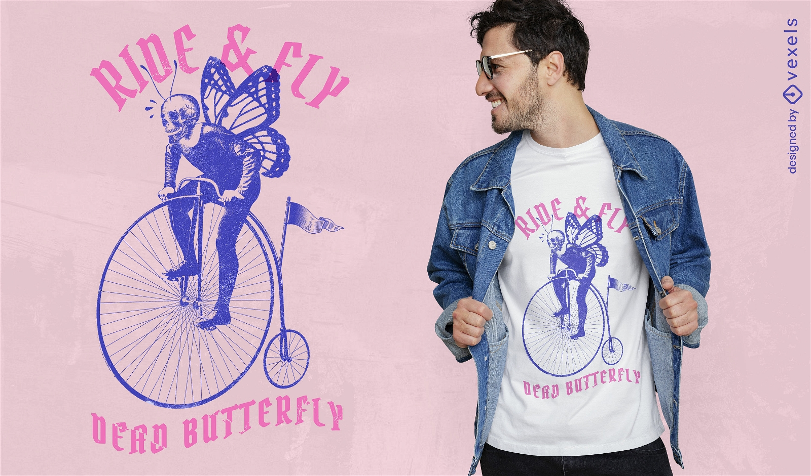 Schmetterling Mann Reiten Fahrrad T-Shirt PSD