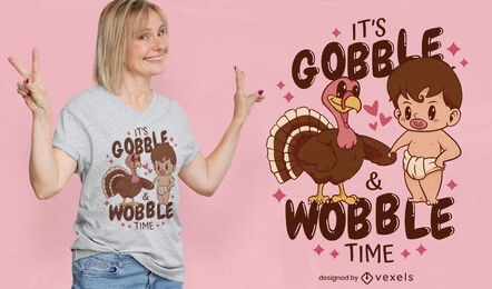 Design de t-shirt do Dia de Ação de Graças para bebês e perus