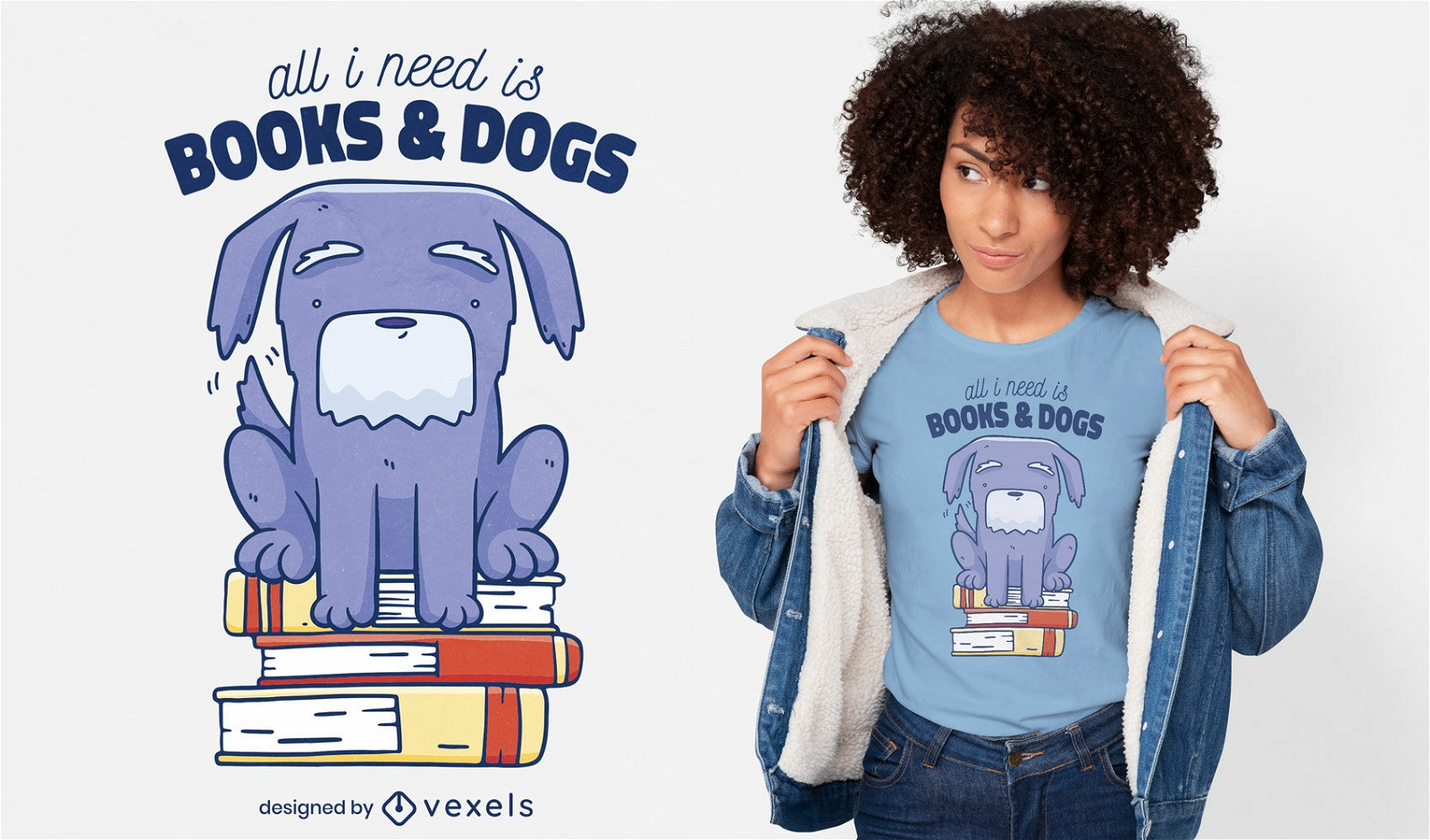 Dise?o de camiseta de libros y perros.