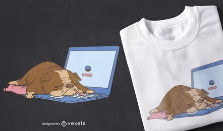 Computer bulldog dog t-shirt design
