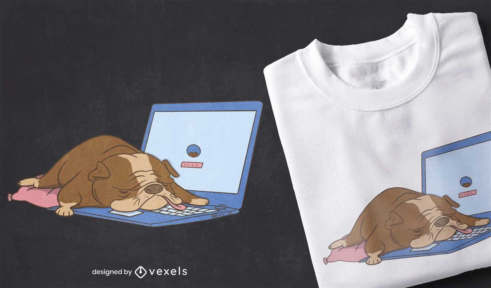Computer-Bulldog-Hunde-T-Shirt-Design