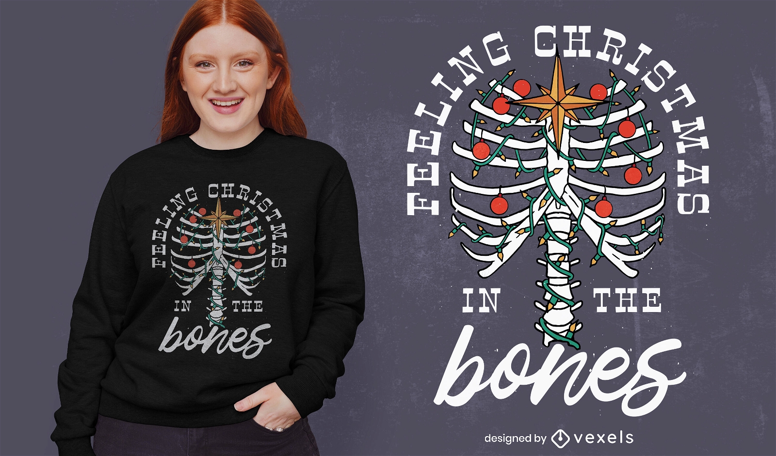 Sensación de diseño de camiseta de huesos navideños.