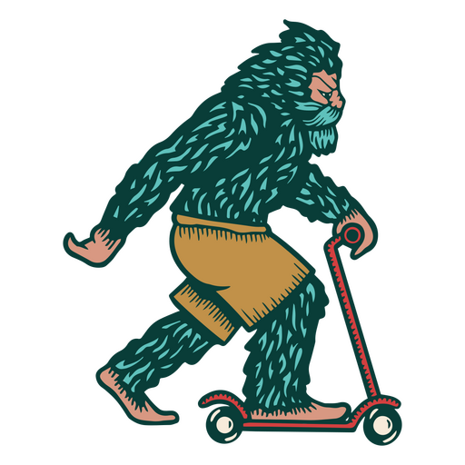 Sasquatch scooter character PNG Design