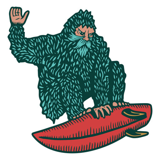 Sasquatch surfer character PNG Design