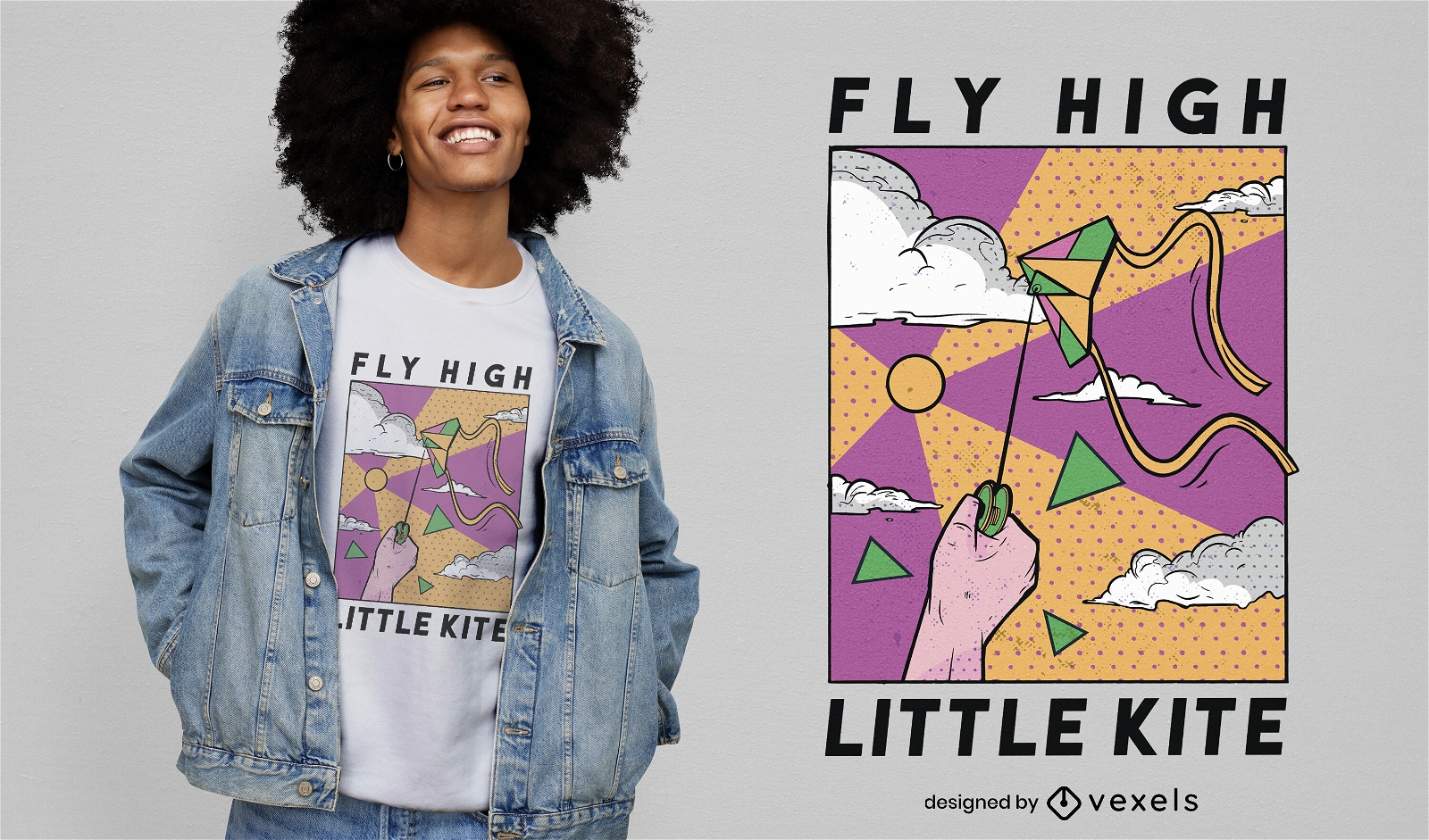 Kite flying in the sky comic t-shirt design