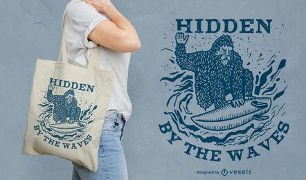 Bigfoot monster surfing tote bag design