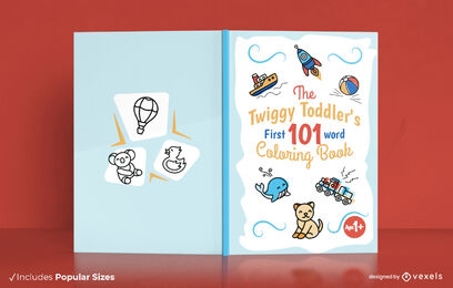 Diseño de portada de libro para colorear de palabras para niños pequeños