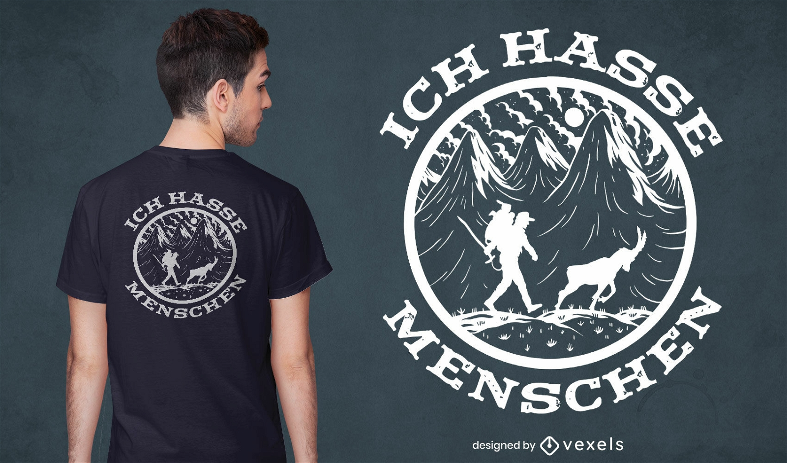 Hiking man and goat t-shirt design