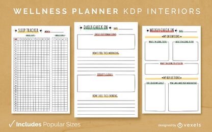 Modelo de planejador de bem-estar KDP design de interiores