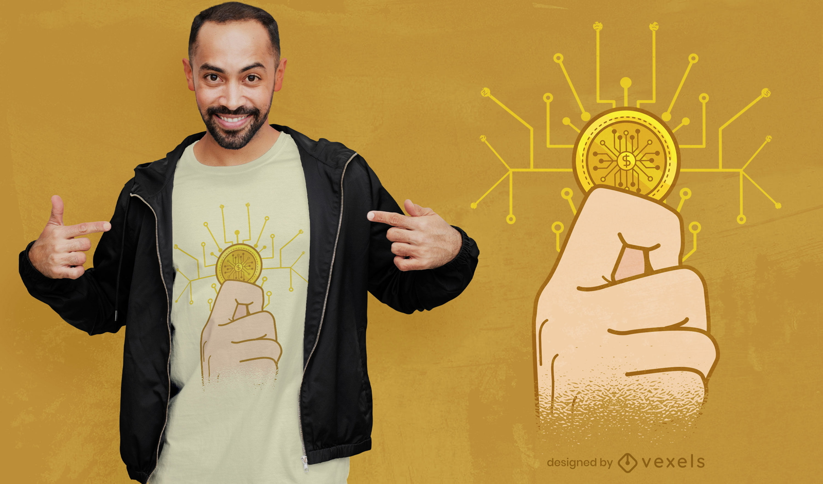 Hand mit Kryptowährungsmünzen-T-Shirt-Design