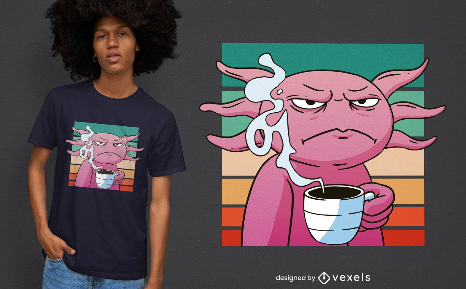Angry axolotl with coffee t-shirt design