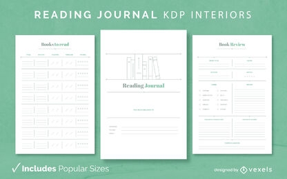Reading diary template KDP interior design