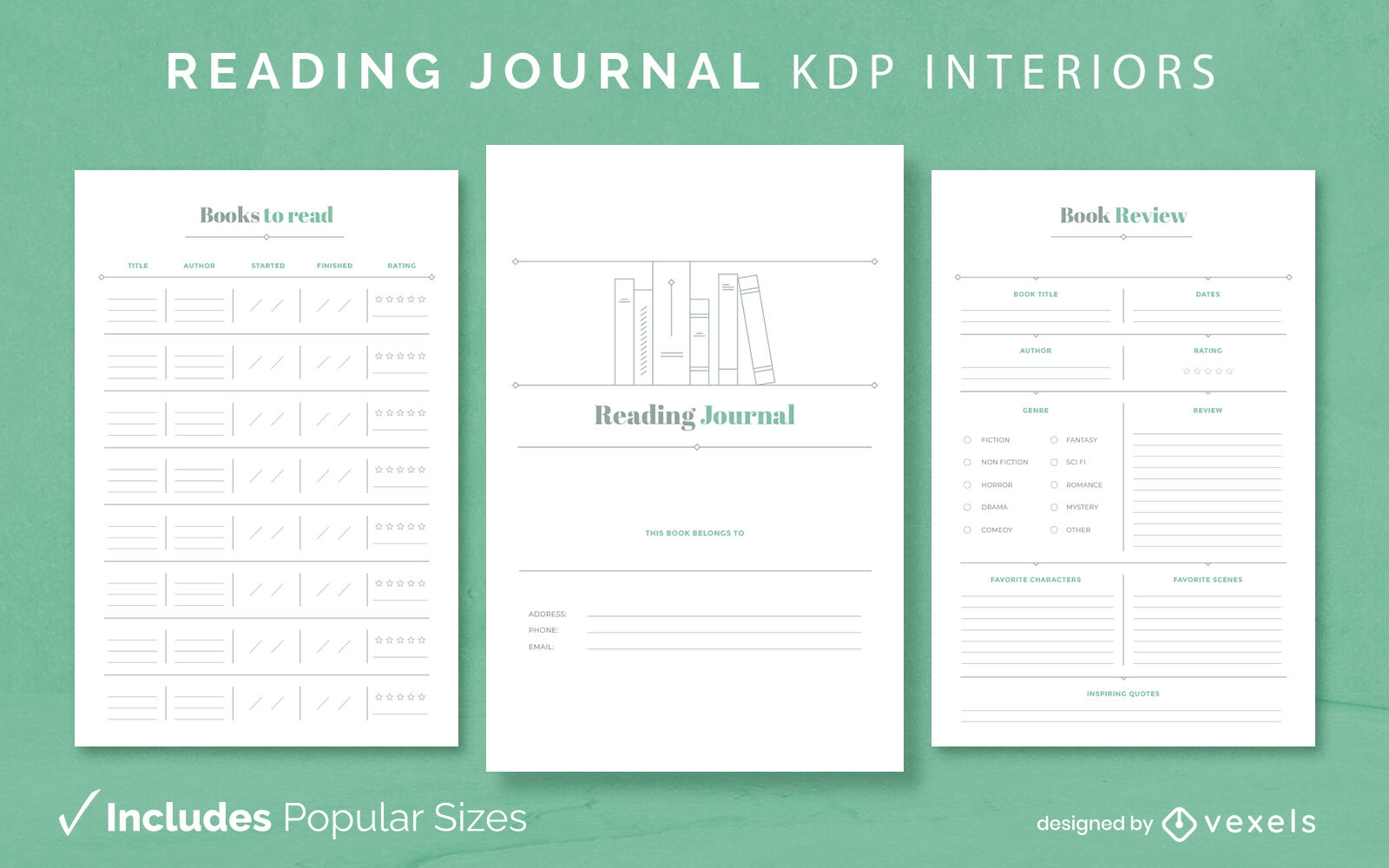 Modelo de diário de leitura KDP design de interiores