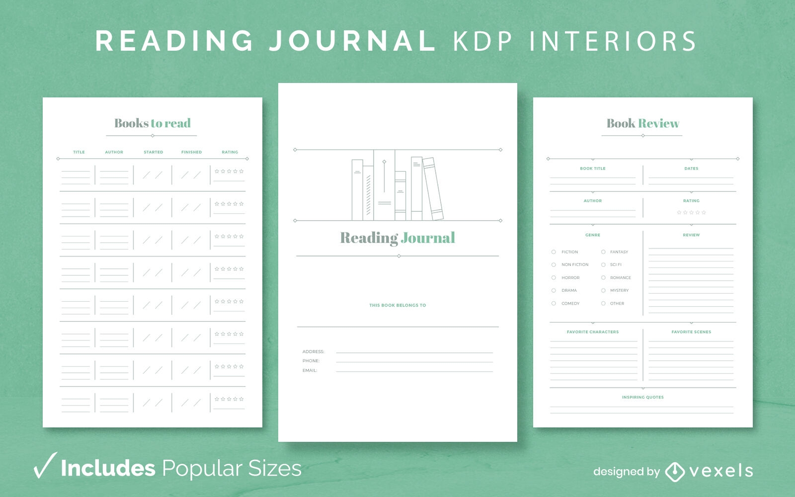 Plantilla de diario de lectura KDP interior design