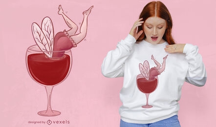 Kleine Fee im Weinglas-T-Shirt-Design